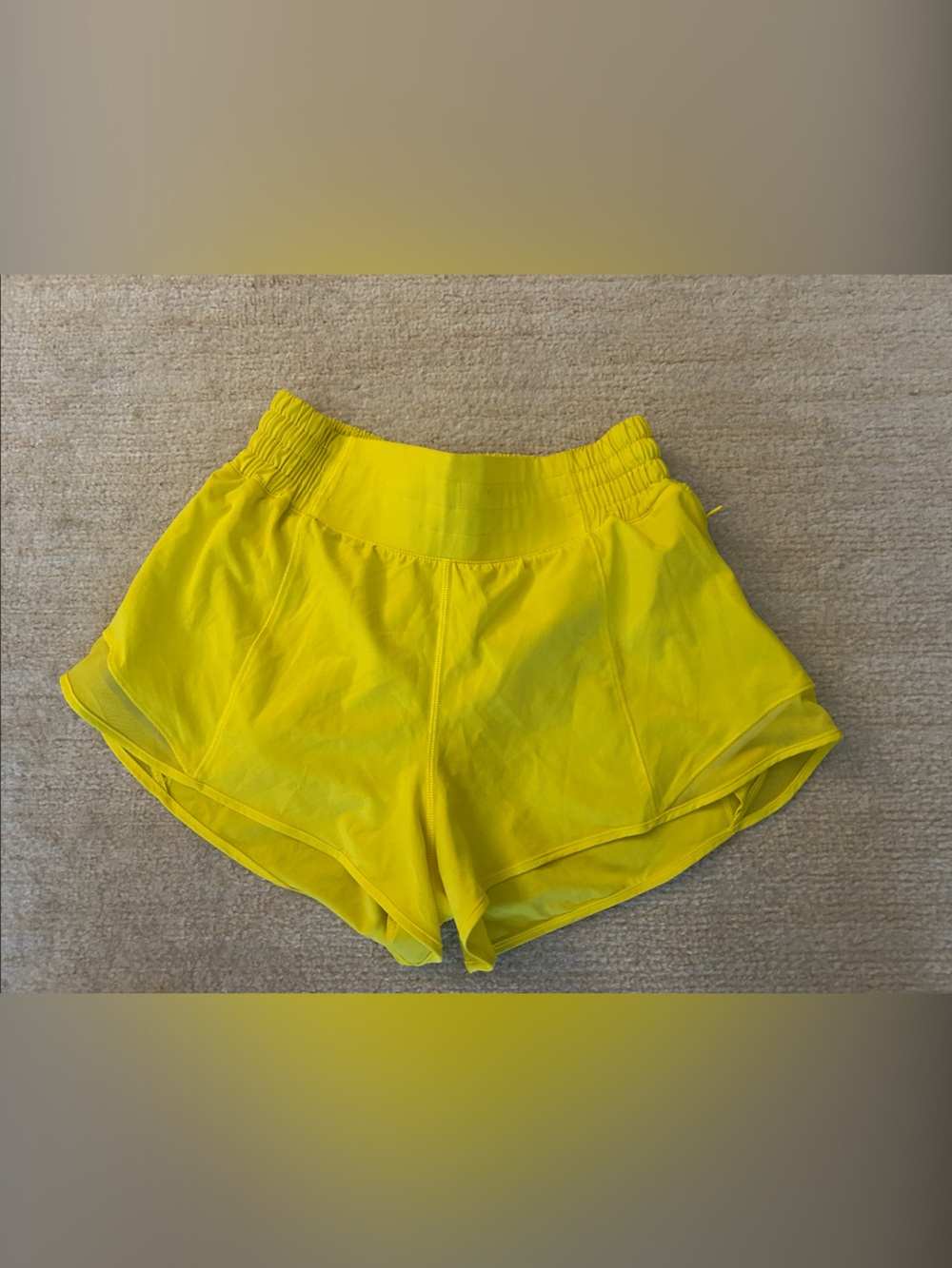 Lululemon Women's Bright Yellow Hotty Totty Athletic Shorts with Smocked Waist